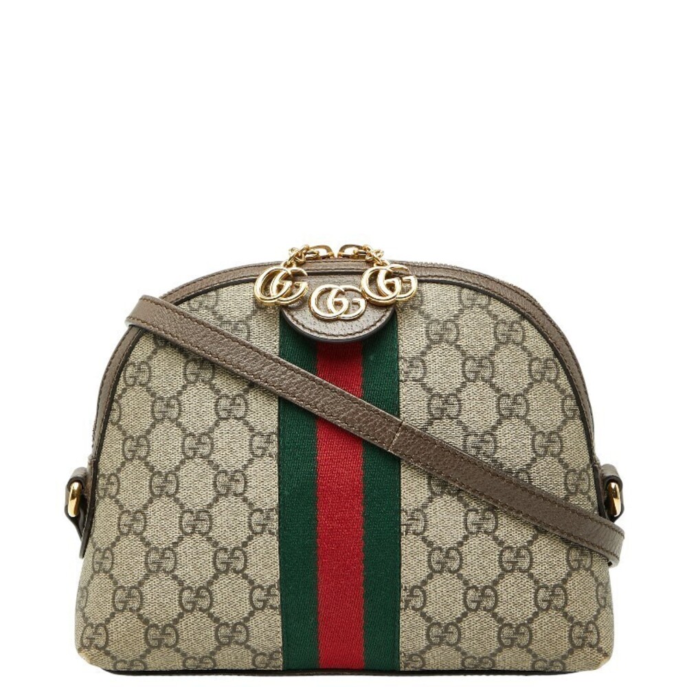 Gucci GG Supreme Ophidia Crossbody Bag Beige Cream Brown Suede Leather